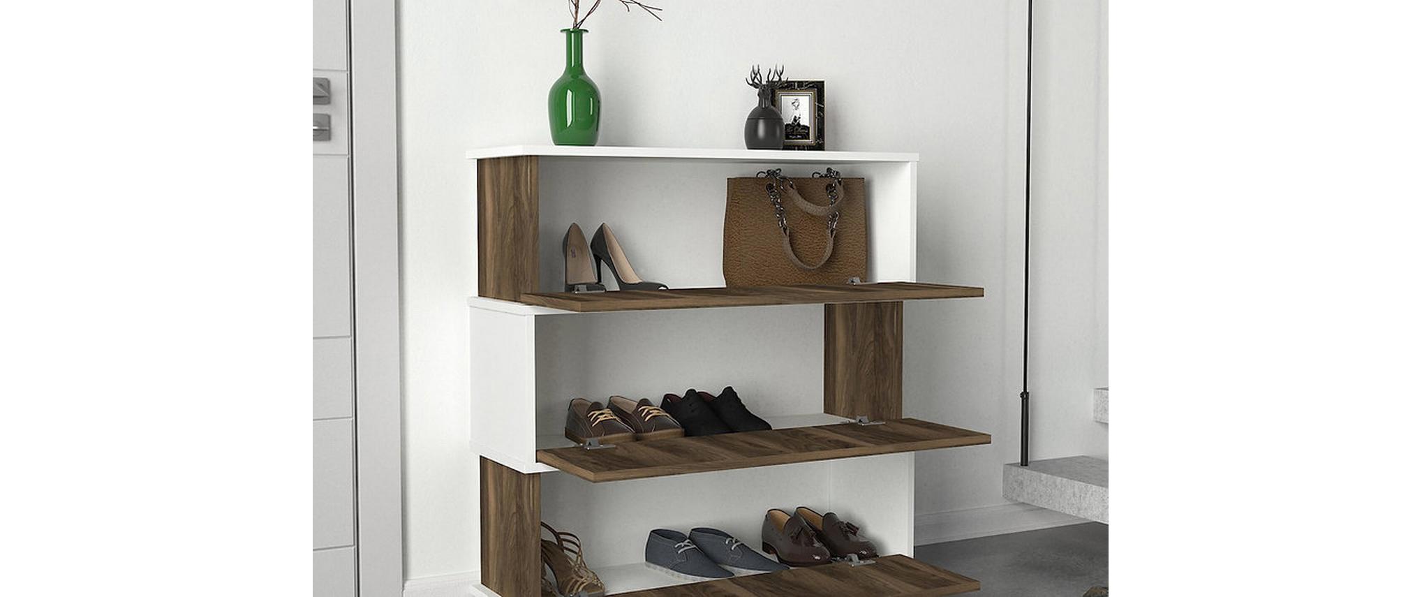 Schuhschrank Napolyon 90 x 93 x 30 cm, Walnuss/Weiss<br>Schuhorganizer