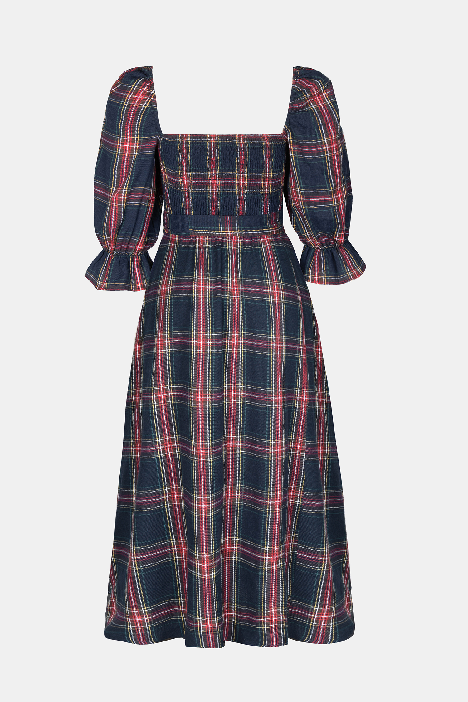 Robe maxi avec ceinture à smocks en carreaux