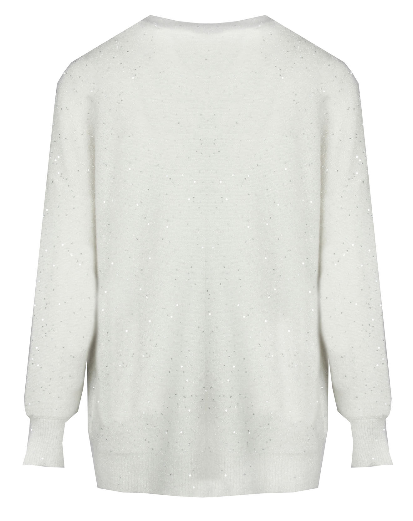 Lauren Vidal Cardigan en Laine & Mohair mélangés Basal à sequins blanc perle