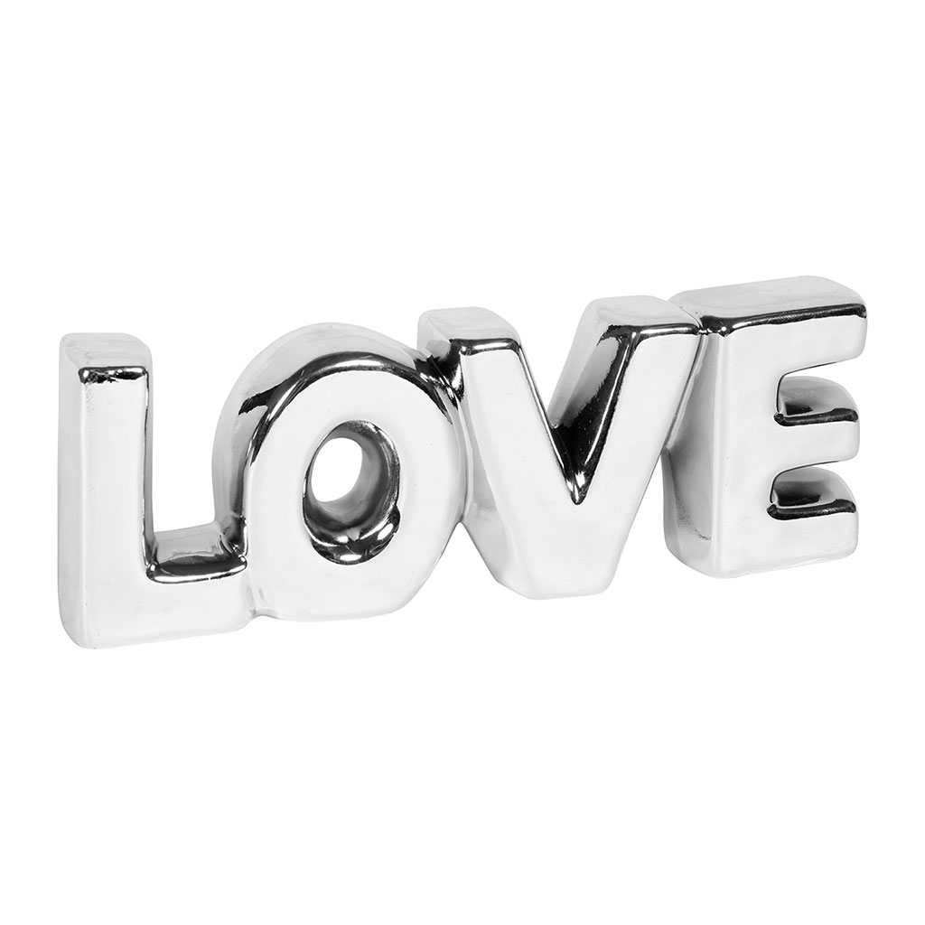 Mot déco love en céramique argentée 7.8x22.5cm