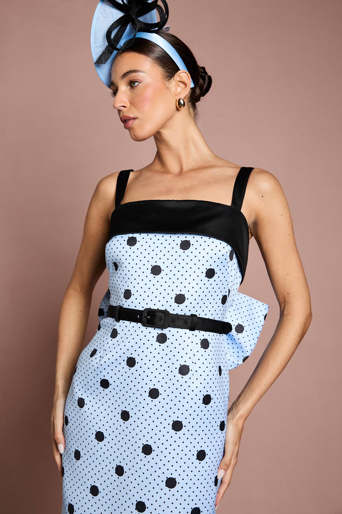Coast Robe Crayon Maxi Lisa À Pois Beiges Avec Détails Contrastés
