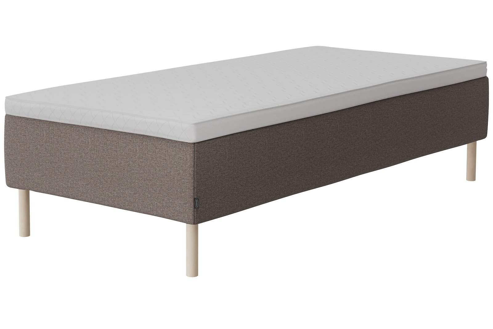 Glow rammeseng 75x200 cm Tekstil 272 muldvarp, fast, sleep I overmadrass og Runde slanke white washed 18 cm ben,gavl selges separate.