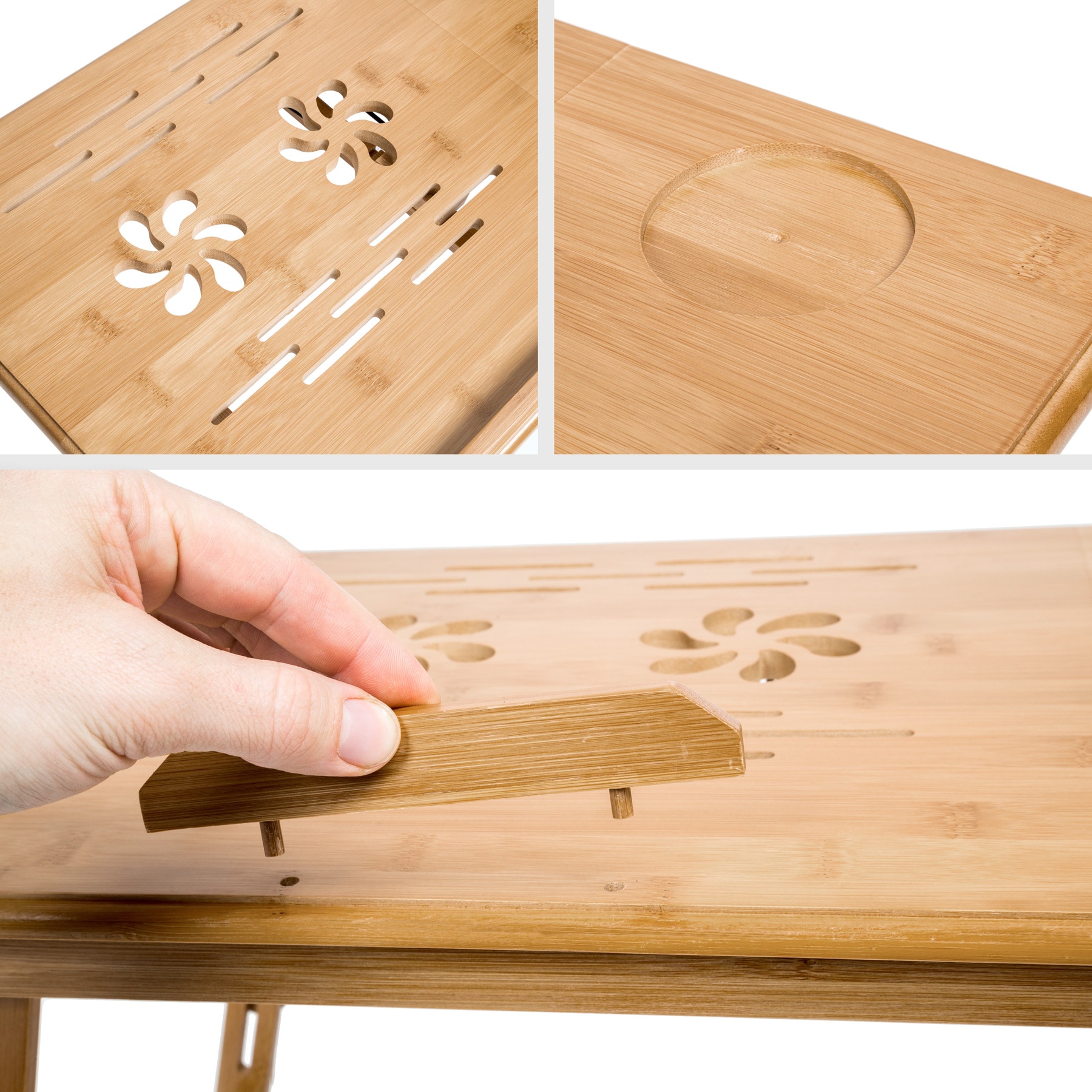 tectake® Laptoptisch, aus Bambus, klappbar und höhenverstellbar, ideale Belüftung, 55 x 35 x 26 cm