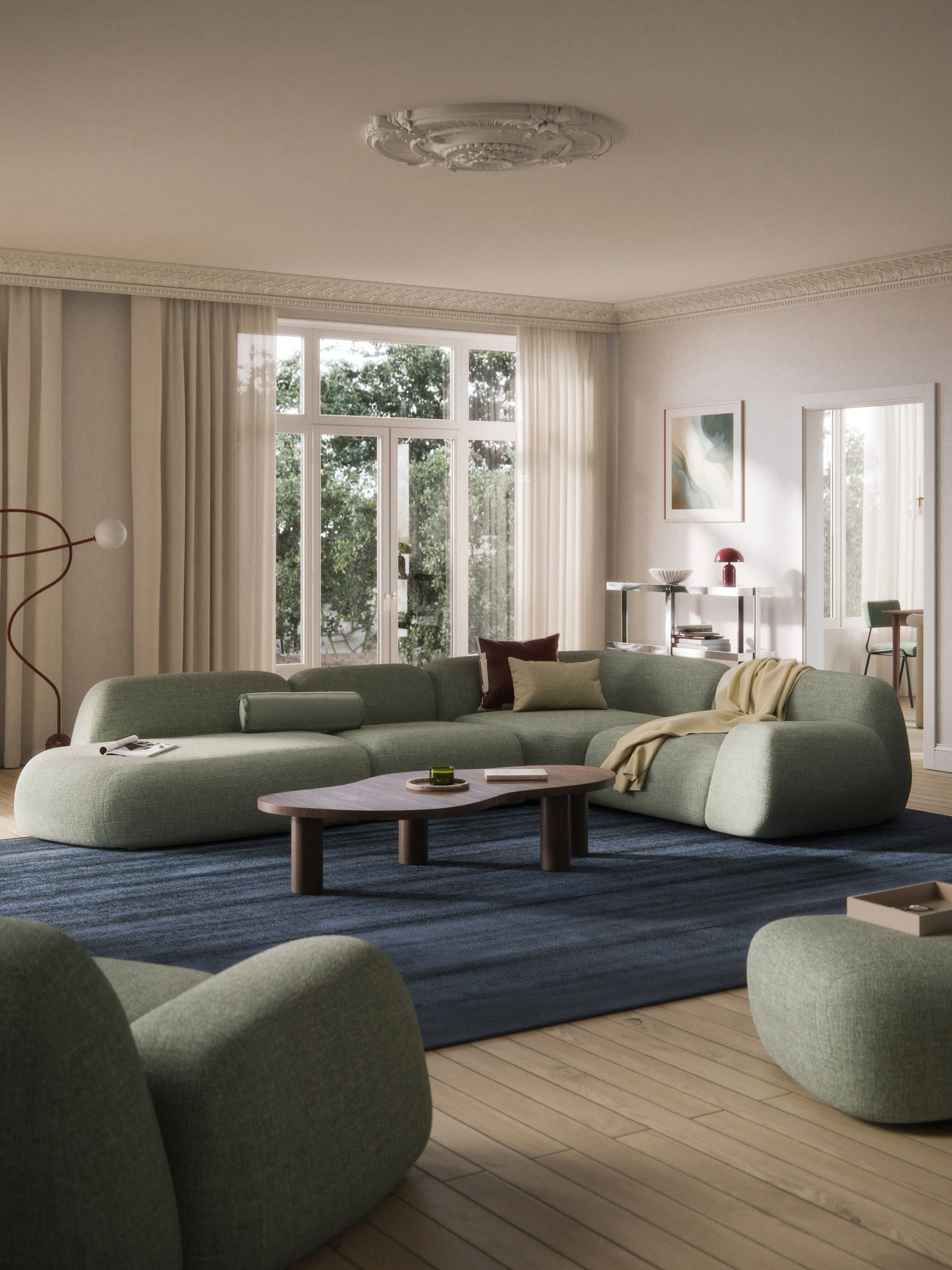 Modulaire bouclé XL hoekbank Wolke met chaise longue