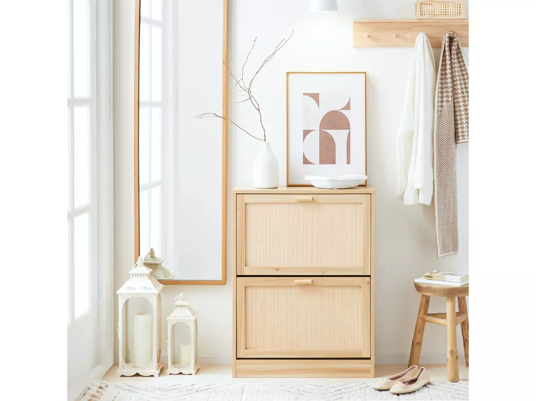 SoBuy Armoire à Chaussures 2 Abattants, Commode à Chaussures, Étagère à Chaussures, Meuble de Rangement à Chaussures avec 2 portes, Meuble d'entrée 60 x 24 x 80 cm, FSR160-N