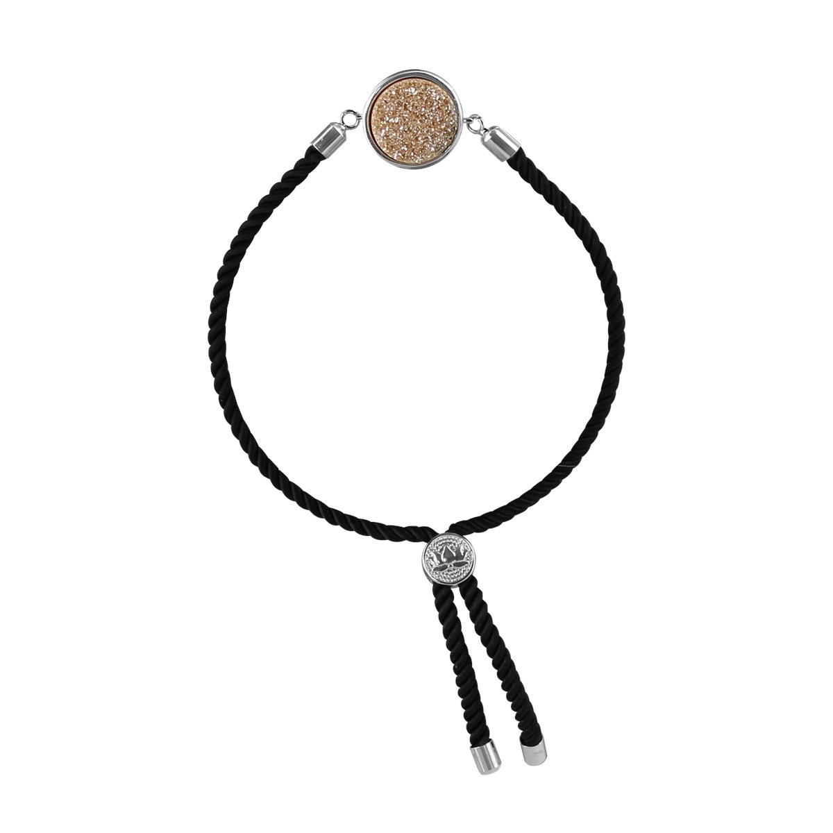 Bracelet cordon fantaisie noir et acier argenté