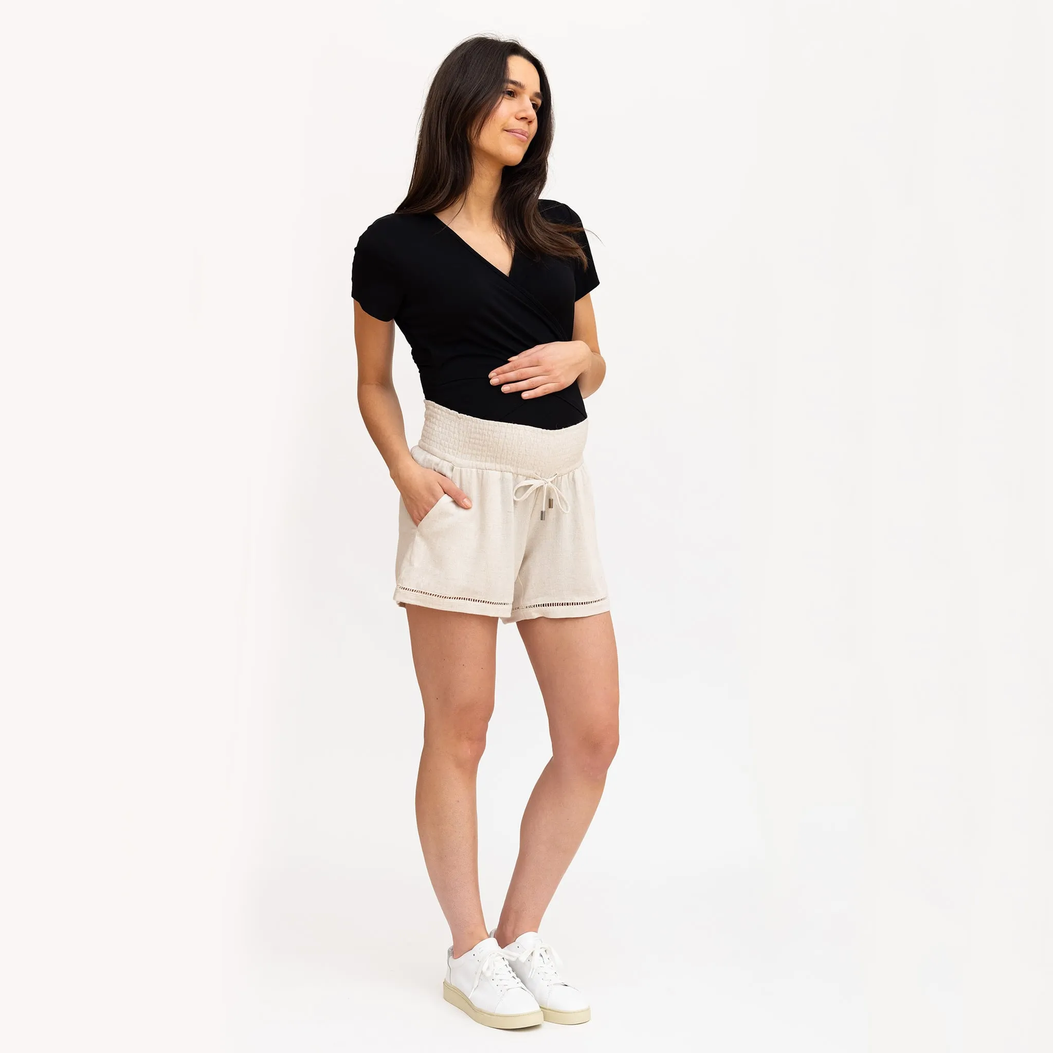 Bella Maternité Short Mélange Lin Beige