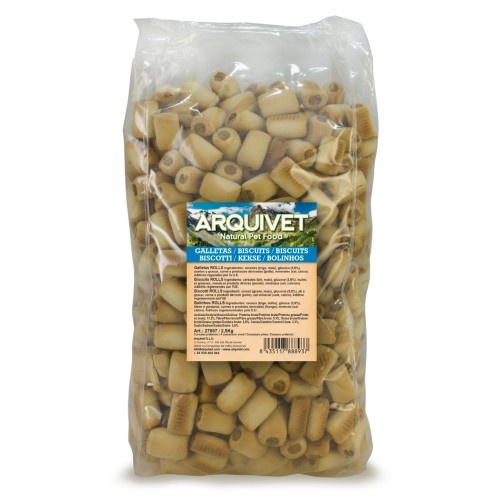 Biscoitos para cães em formato de rolinhos, sabor natural.