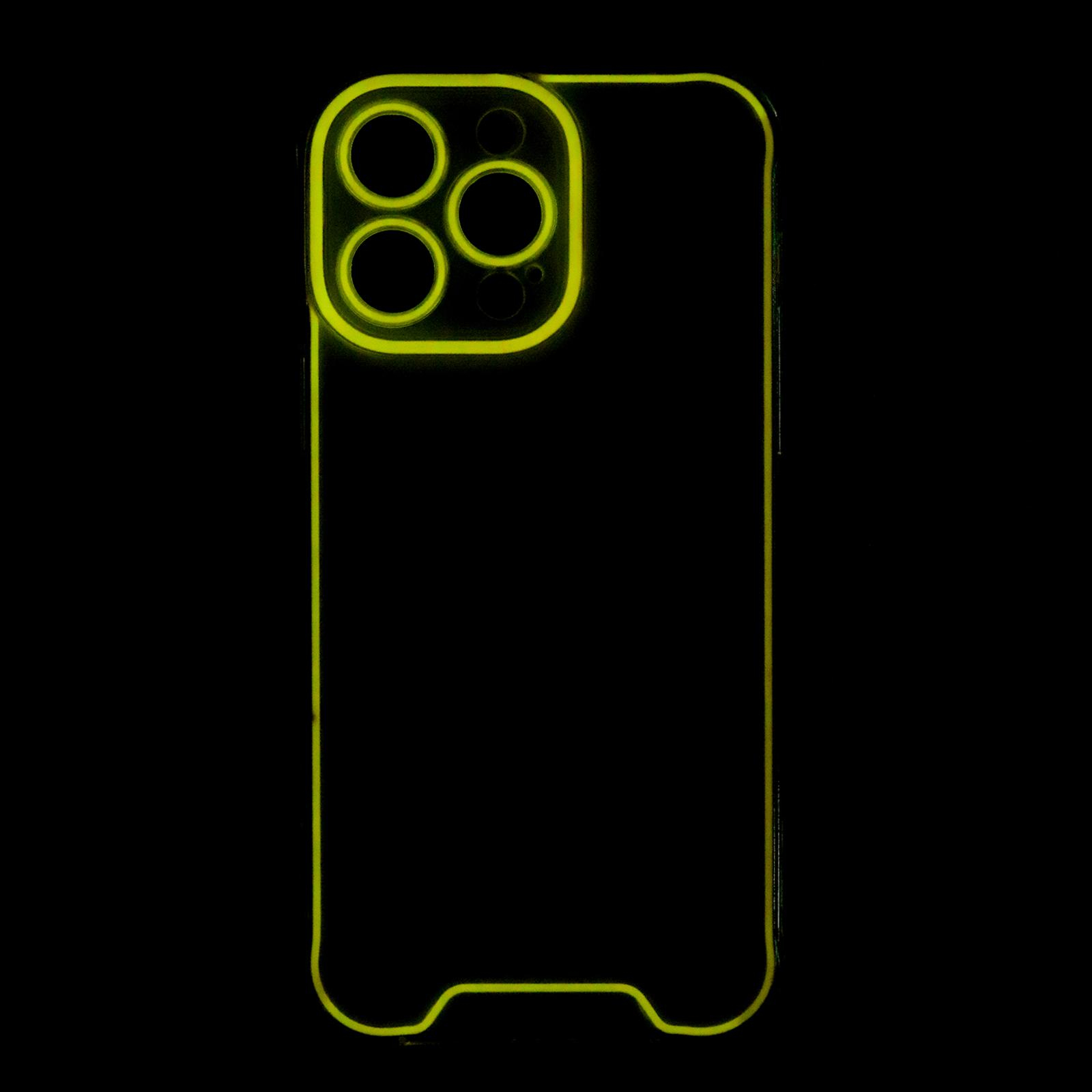 iPhone 14 Pro Max Gummi Case Hülle mit Fluoreszierendem Rahmen - Gelb / Transparent