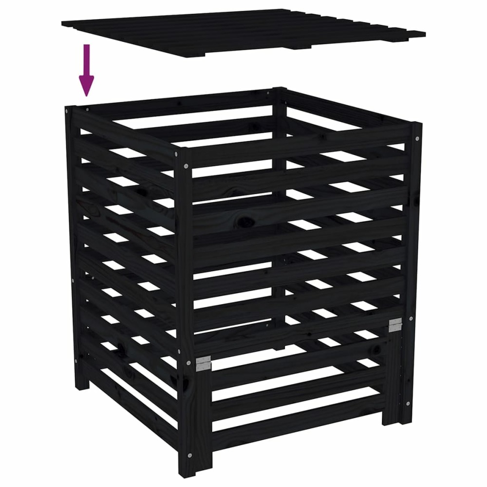 Composteur noir 82,5x82,5x99,5 cm bois massif de pin