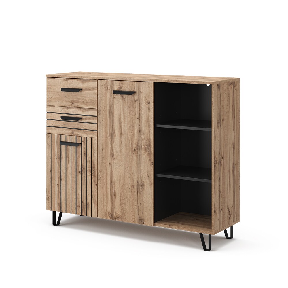 Vicco Sideboard Amber Eiche Wotan 120 x 100 cm mit 2 Türen und 2 Schubladen