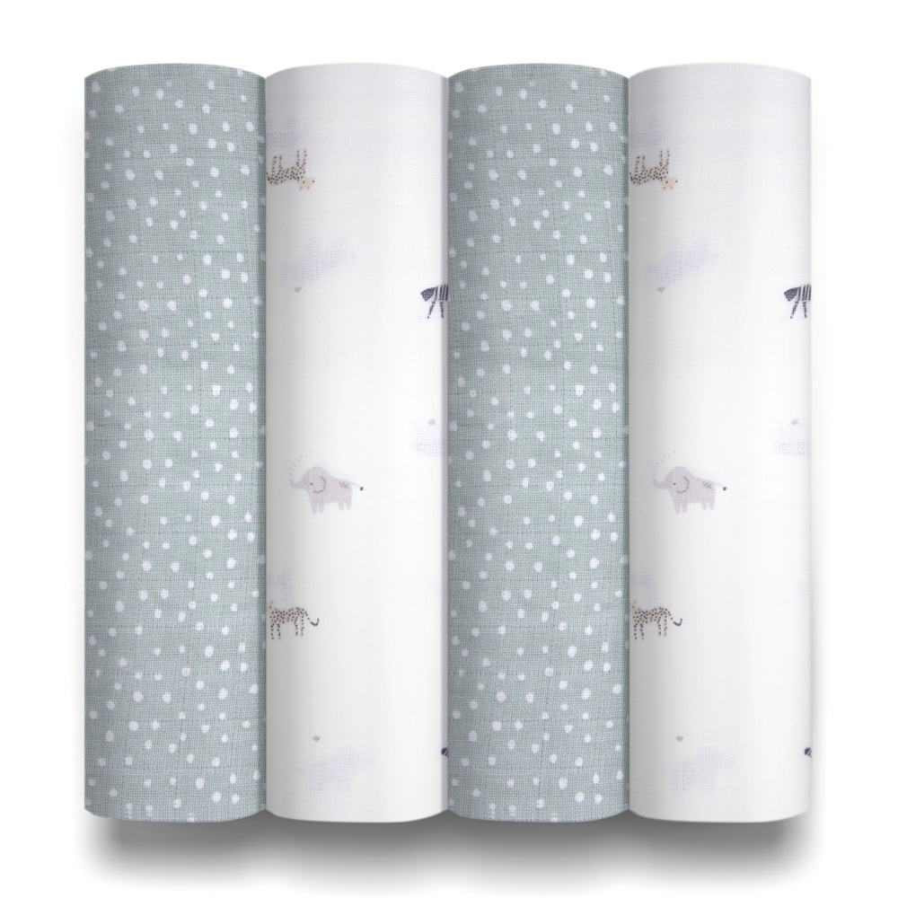Baby Elegance Musselin-Pucktücher, 4er-Pack, Safari, 80 x 80 cm