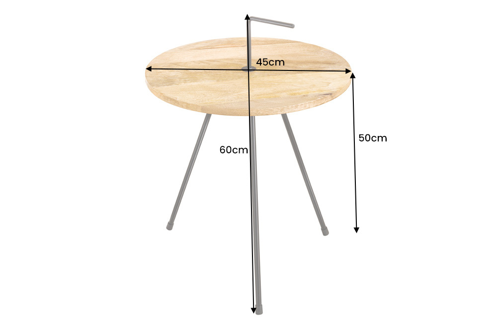 Handgearbeiteter Beistelltisch SIMPLY CLEVER 60cm natur Mangoholz mit Griff