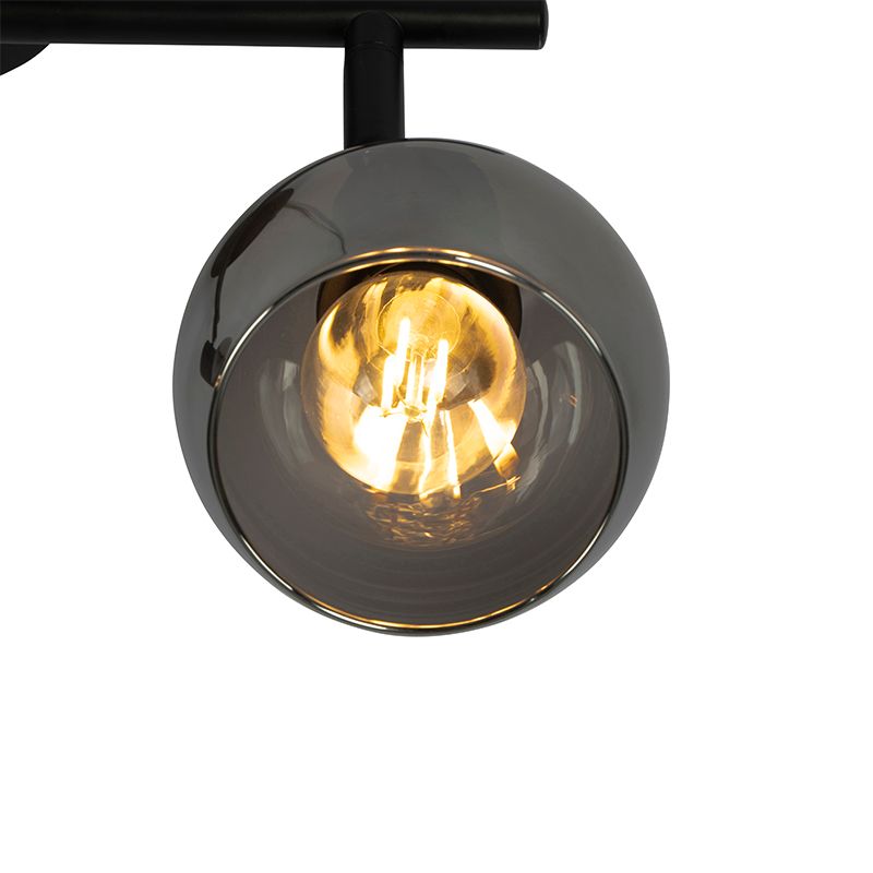 Art Deco plafondlamp zwart met smoke glas 2-lichts - Vidro