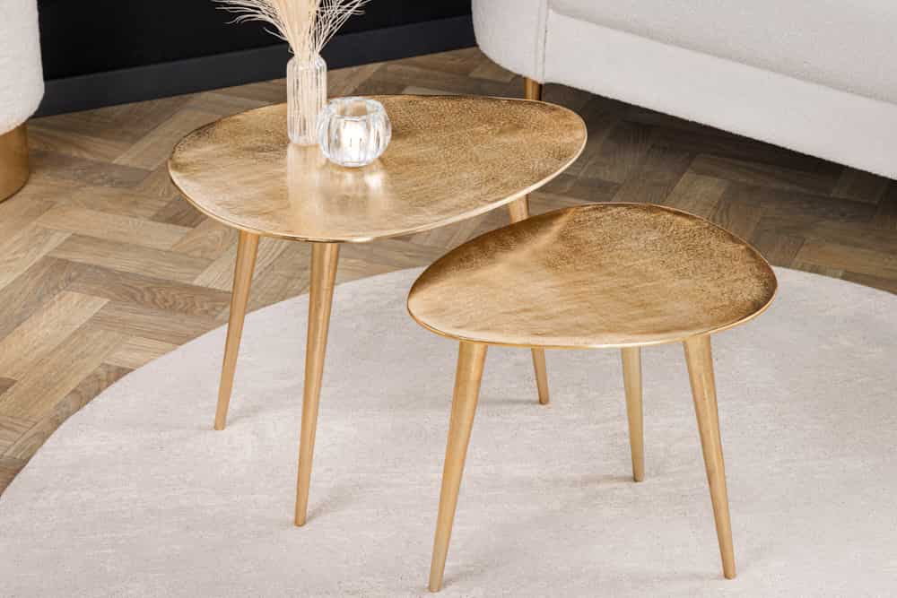 2er Set Couchtisch ELEMENTS 50cm gold Metall Handarbeit