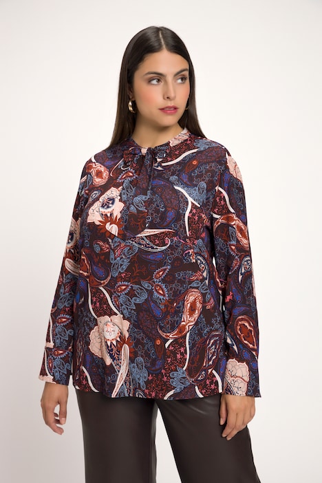 Schluppen-Bluse, Paisley, Stehkragen, Langarm
