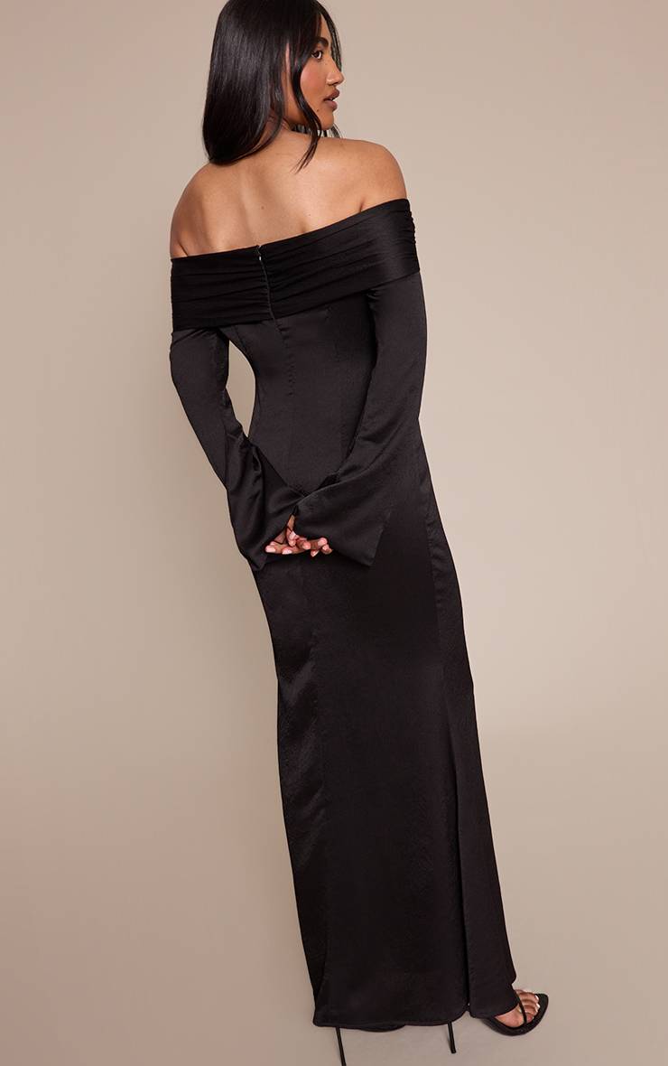 Noir Robe Longue Bardot À Manches Longues