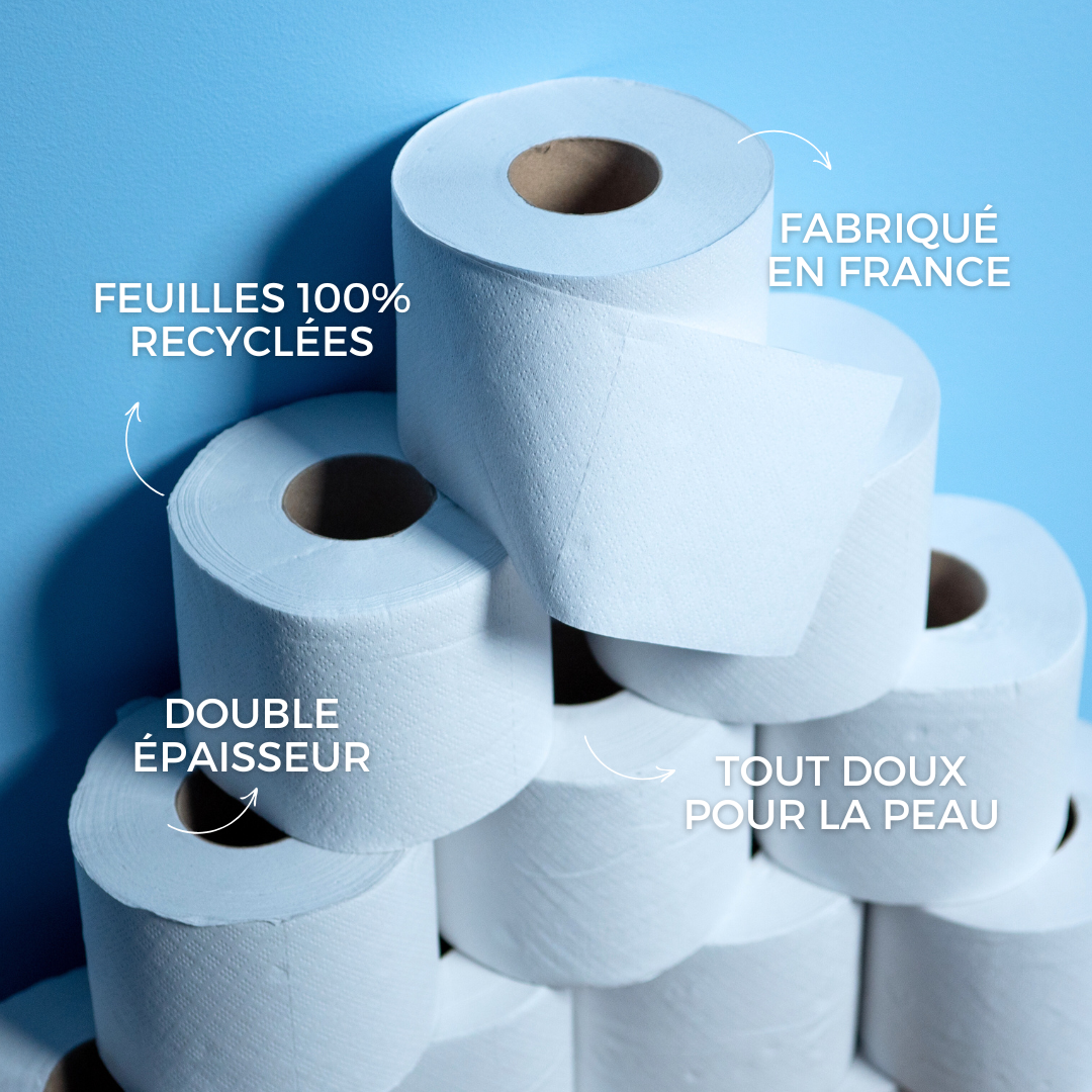 Votre papier toilette tout doux, 100 % recyclé, fabriqué en France 🇫🇷