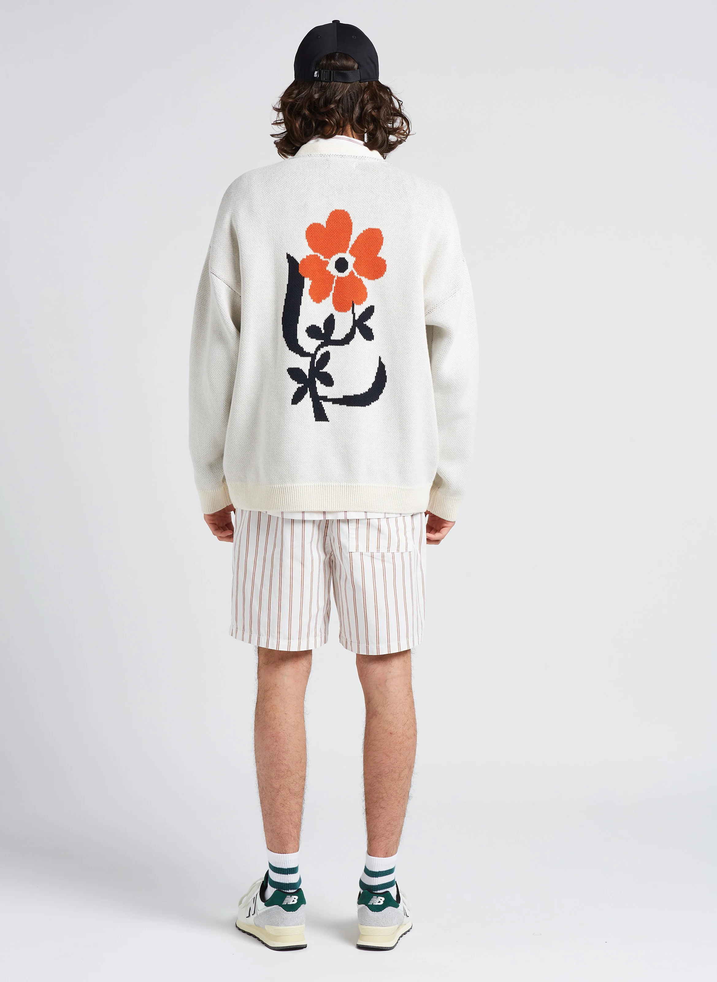 CAUDAN - Gilet col V loose-fit jacquard en coton bio | Blanc