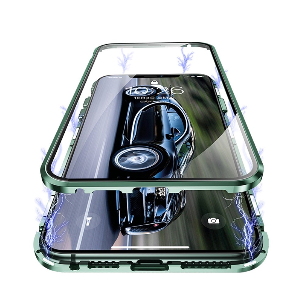 iPhone 11 Magnetische Alu Schutzhülle mit Panzer Glas Backcover   Display- / Kameraglasschutz (Magnet-Technologie) - Grün