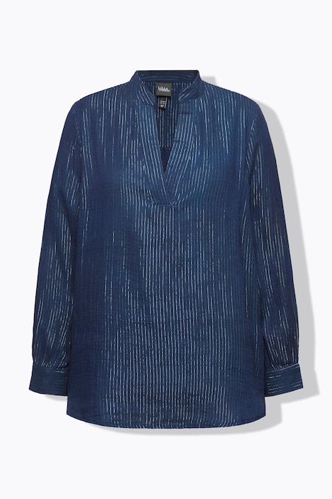 Bluse, Metallic-Streifen, A-Linie, V-Ausschnitt, Langarm