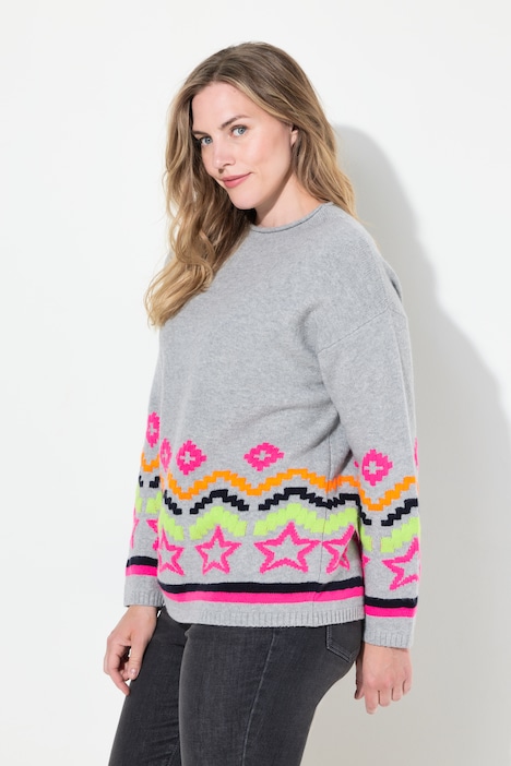 Jacquard Pullover, Turtleneck, Langarm