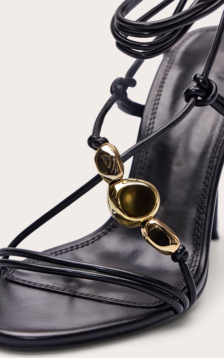 Noir Sandales À Talons Aiguilles En Synthétiquecuir Avec Détails Dorés Et Brides