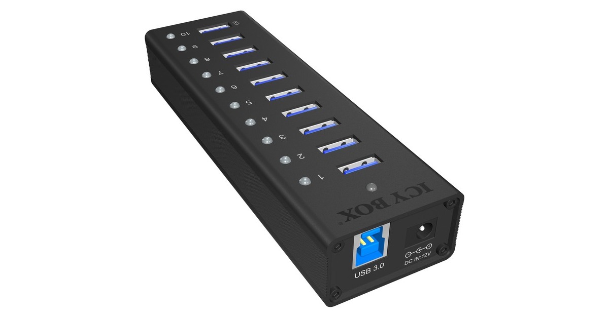 ICY BOXIB-AC6110 usb-hub  (Zwart, 10x USB 3.0 Poorten)