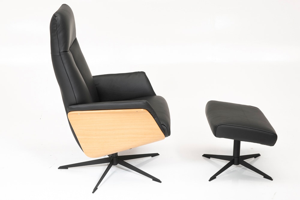 CASAVANTI Ledersessel mit Hocker SOLEDA 2-teilig schwarz /Eiche