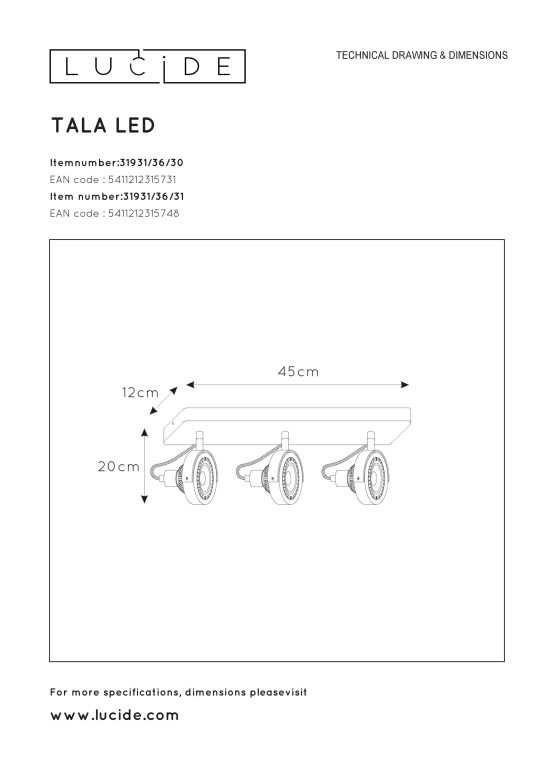 Lucide Tala 3 spot zwart