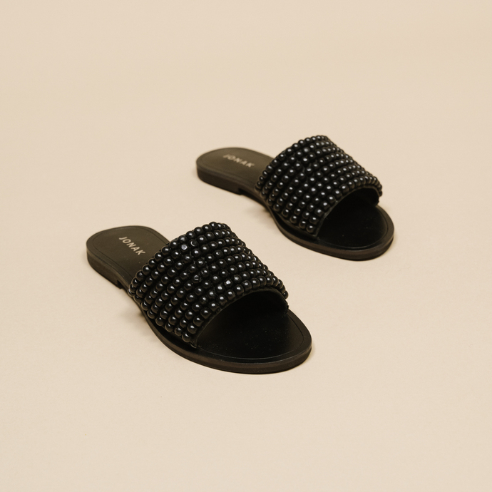 Mules à perles  en cuir noir