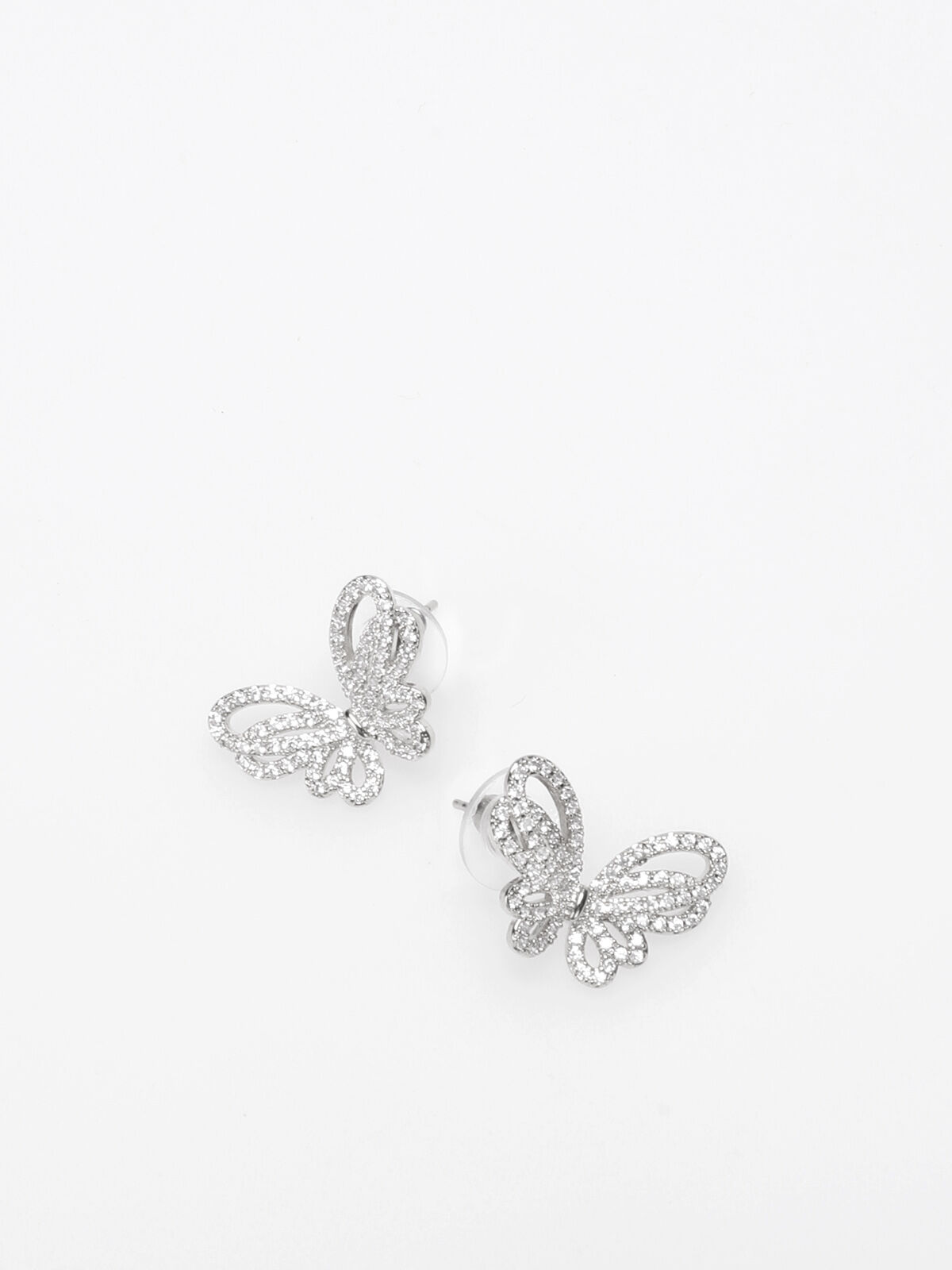 Boucles d'oreilles papillons à strass- Argenté