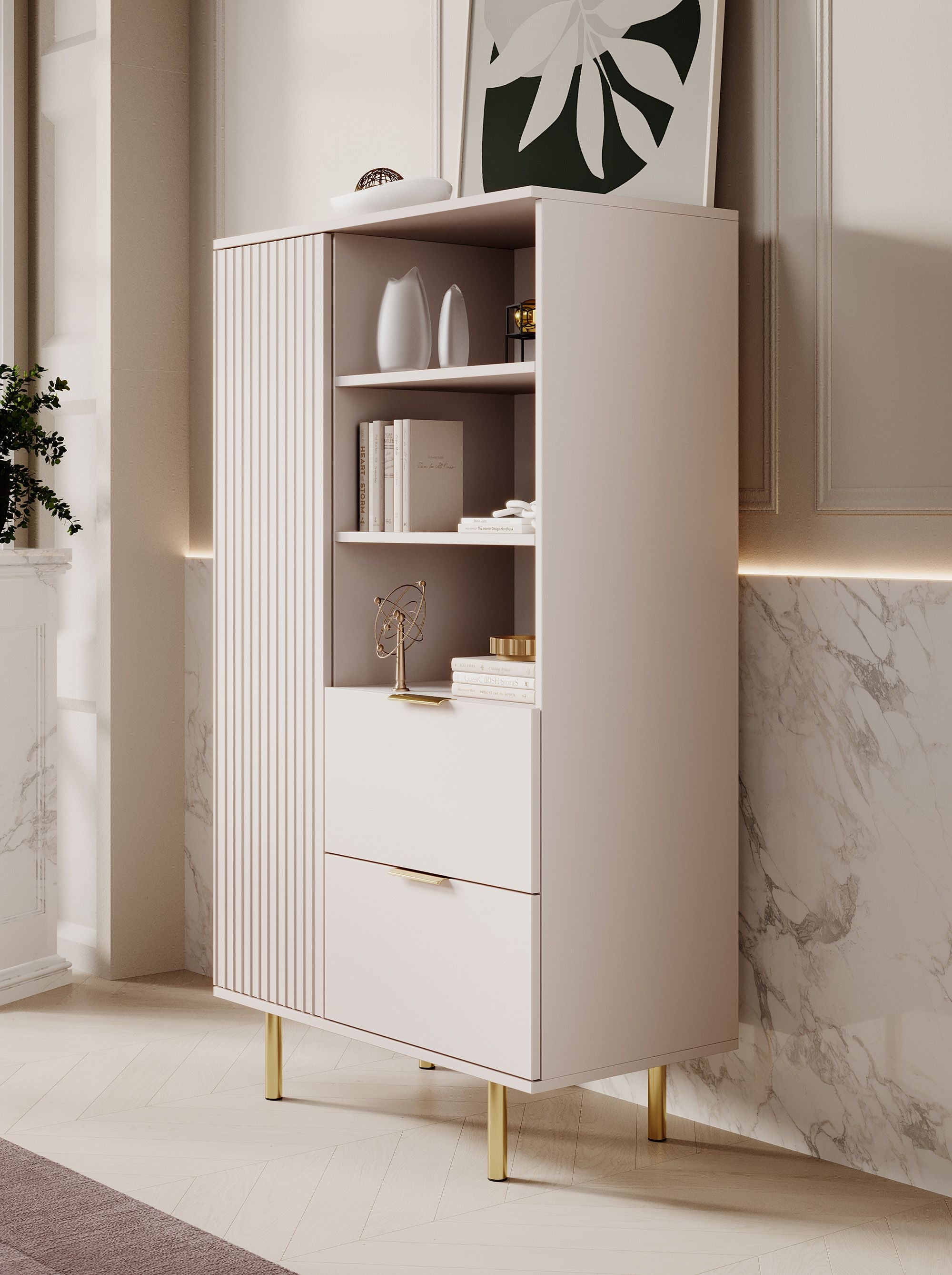 Meubella - Vitrinekast Nicola - Beige - 80 cm - Laag