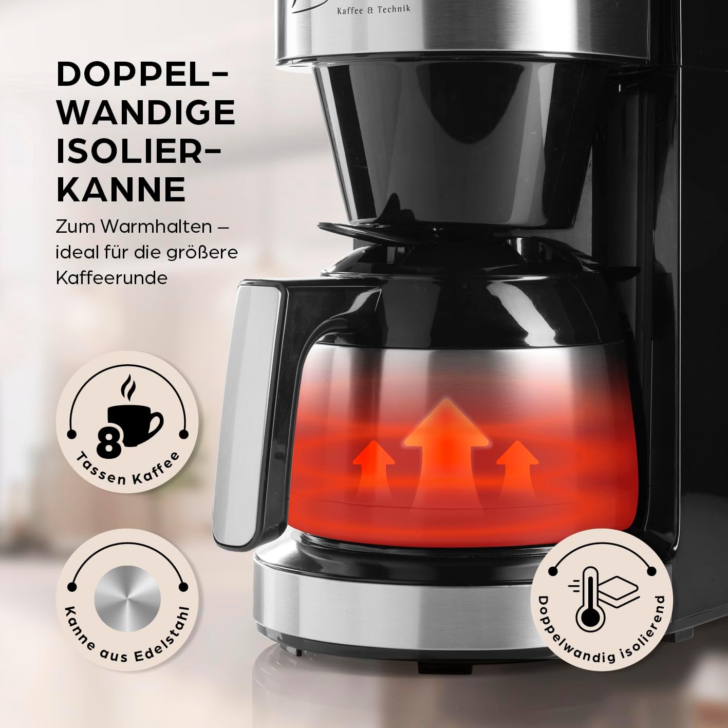 Barista Kaffeemaschine mit digitalem Touch-Display 800W schwarz mit Mahlwerk + Isolierkanne