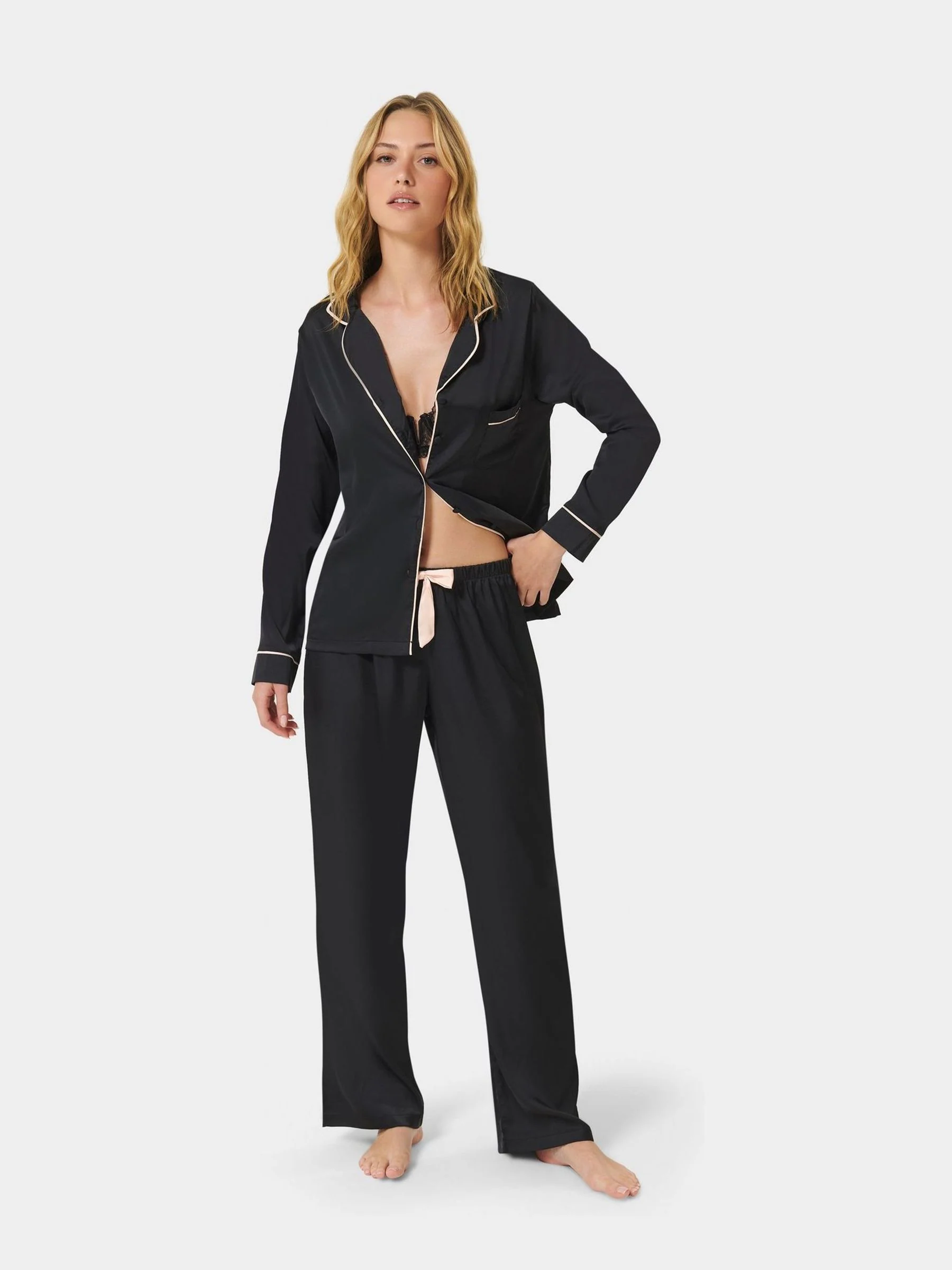 Zwart - Bluebella Claudia luxe Satijn lange Pyjama's Set