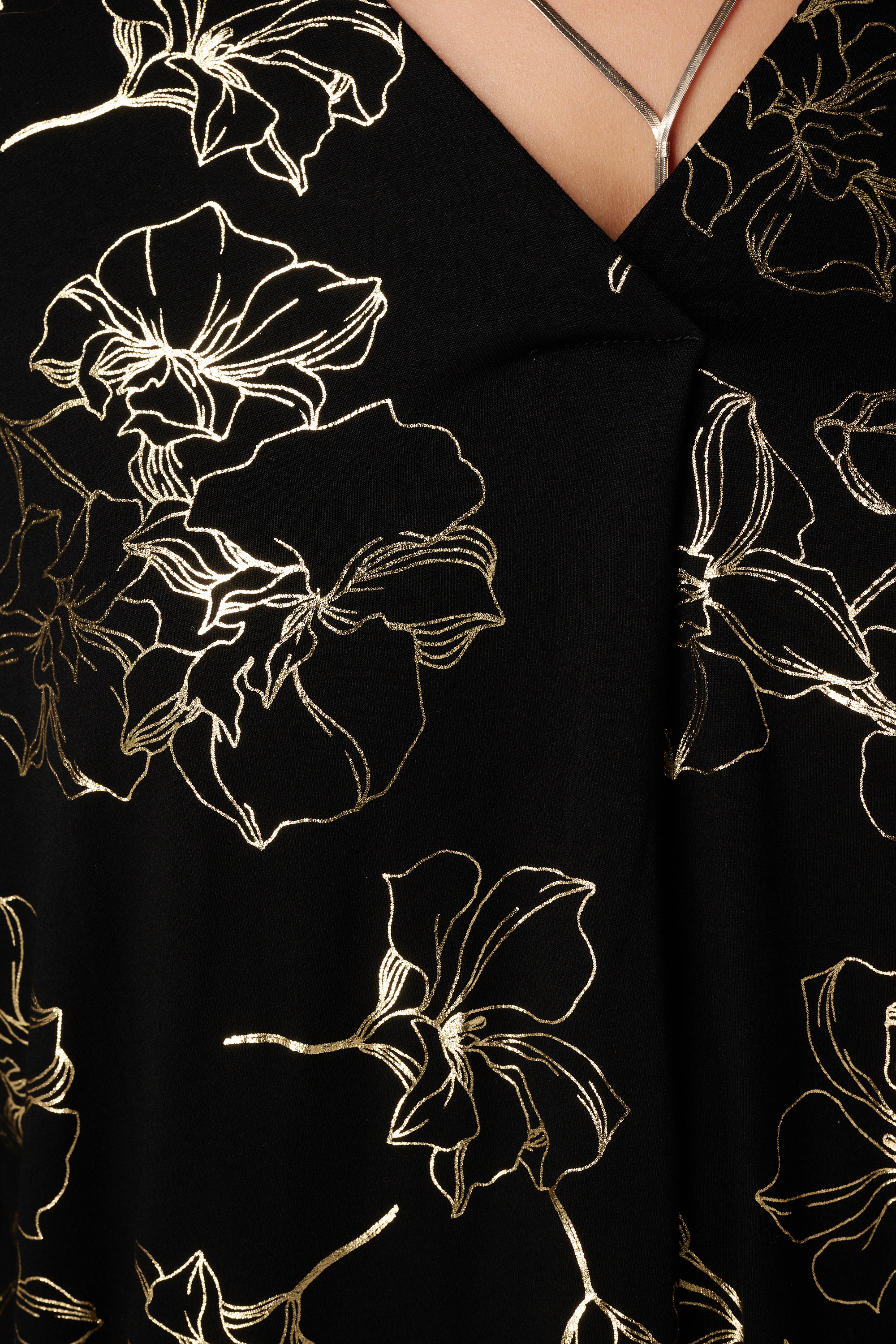Top met stretch en foil print Zwart