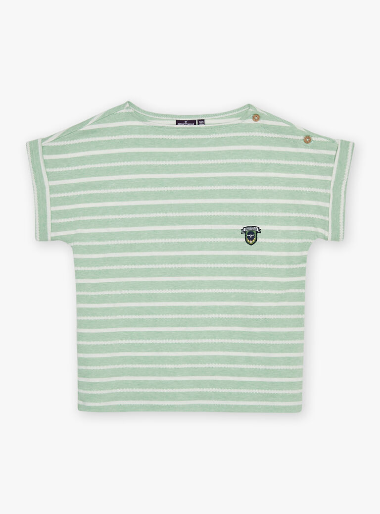 T-shirt vert à rayures écrues