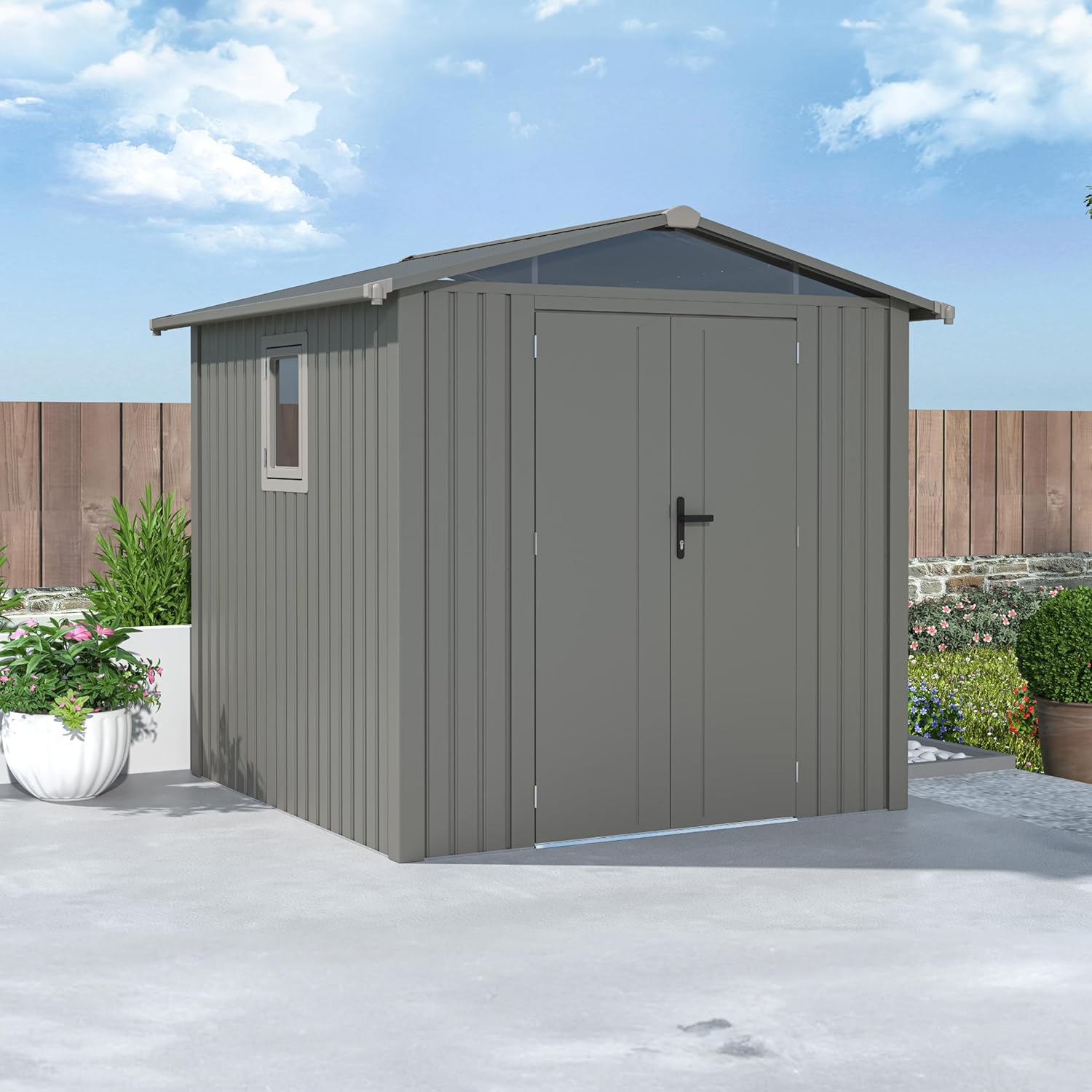 Rockford Braga 200 gartenhaus Metall - Gerätehaus mit Doppeltür und Polycarbonat-Fenster - 240x232x220cm - Geräteschuppen, Gartenhütte, Metallgerätehaus, Fahrradgarage - Grau, RF2243360