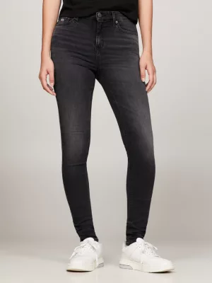 Calça jeans skinny preta Nora de cintura média