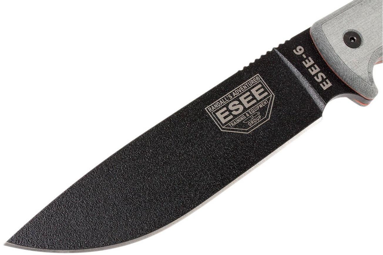 ESEE Model 6 black blade, grey handle 6P-B met zwarte schede   riemclip