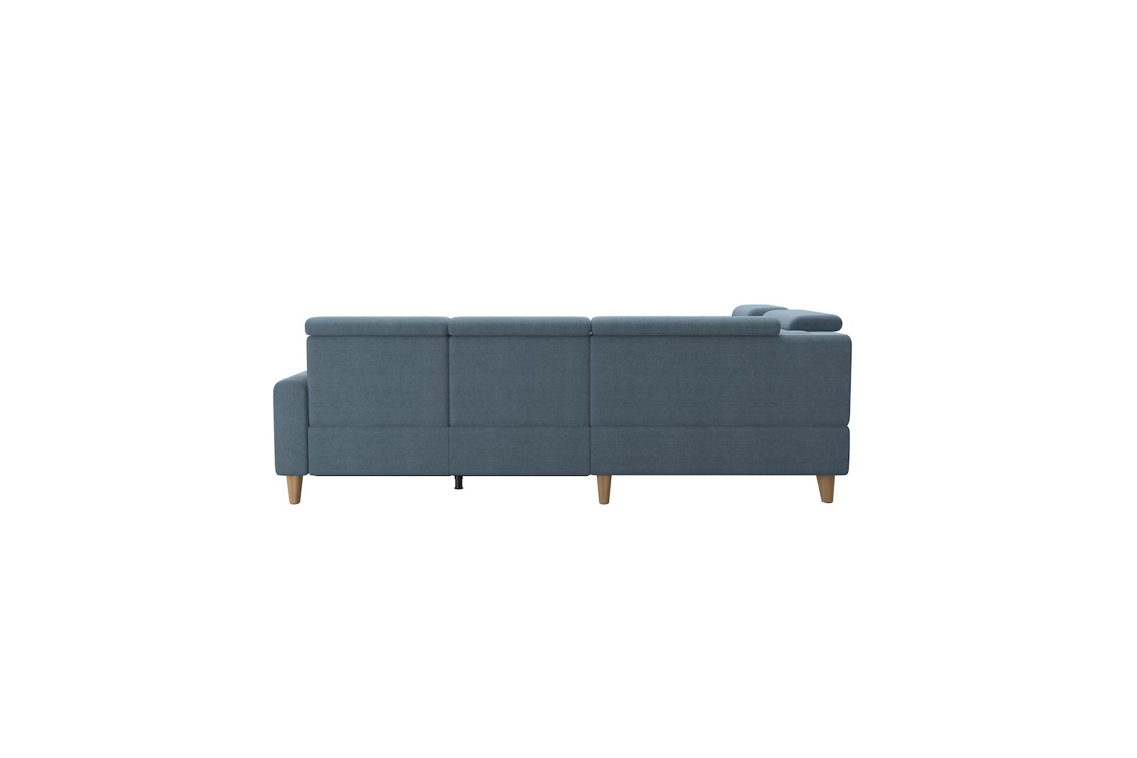 Anna C12 hjørnesofa (PCenterCMM) Tekstil Dahlia Light Blue med A1 arm og eikbeisede skrå ben, 14 cm. (Power-Center-CornerManual-Manual)