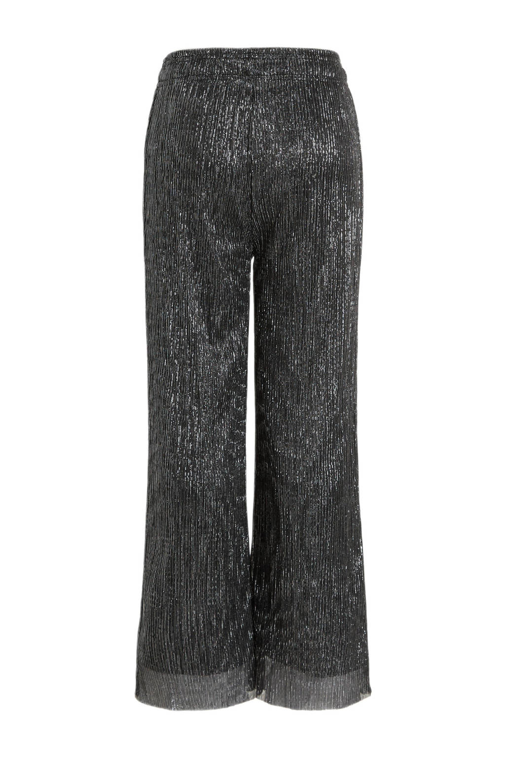 anytime plisse wide leg broek zwart/zilver
