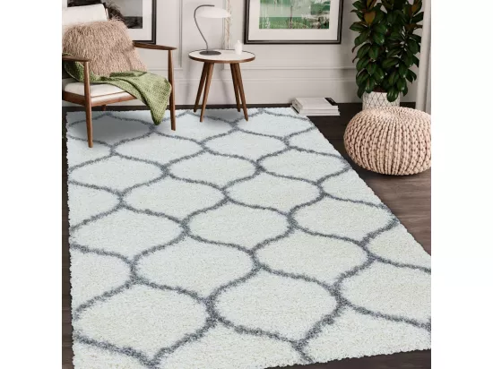 Tapis shaggy 200x290 rectangle tissé crème motif scandinave SCANDINAV A