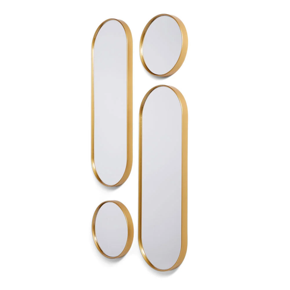 Lot de 4 miroirs ronds et ovales dorés