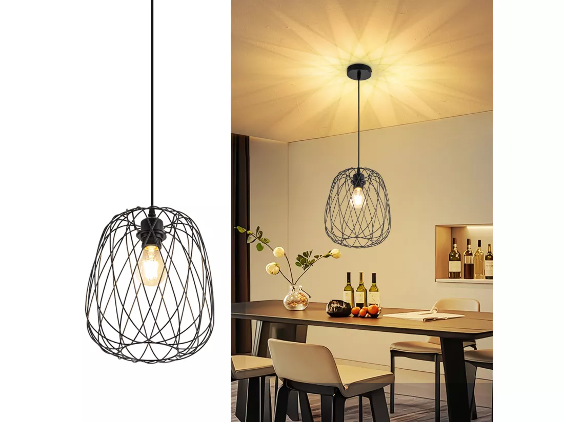NETTLIFE Suspension Table à manger Suspension Vintage - Suspension E27 Plafonnier Suspension Métal Noir Ronde Suspension