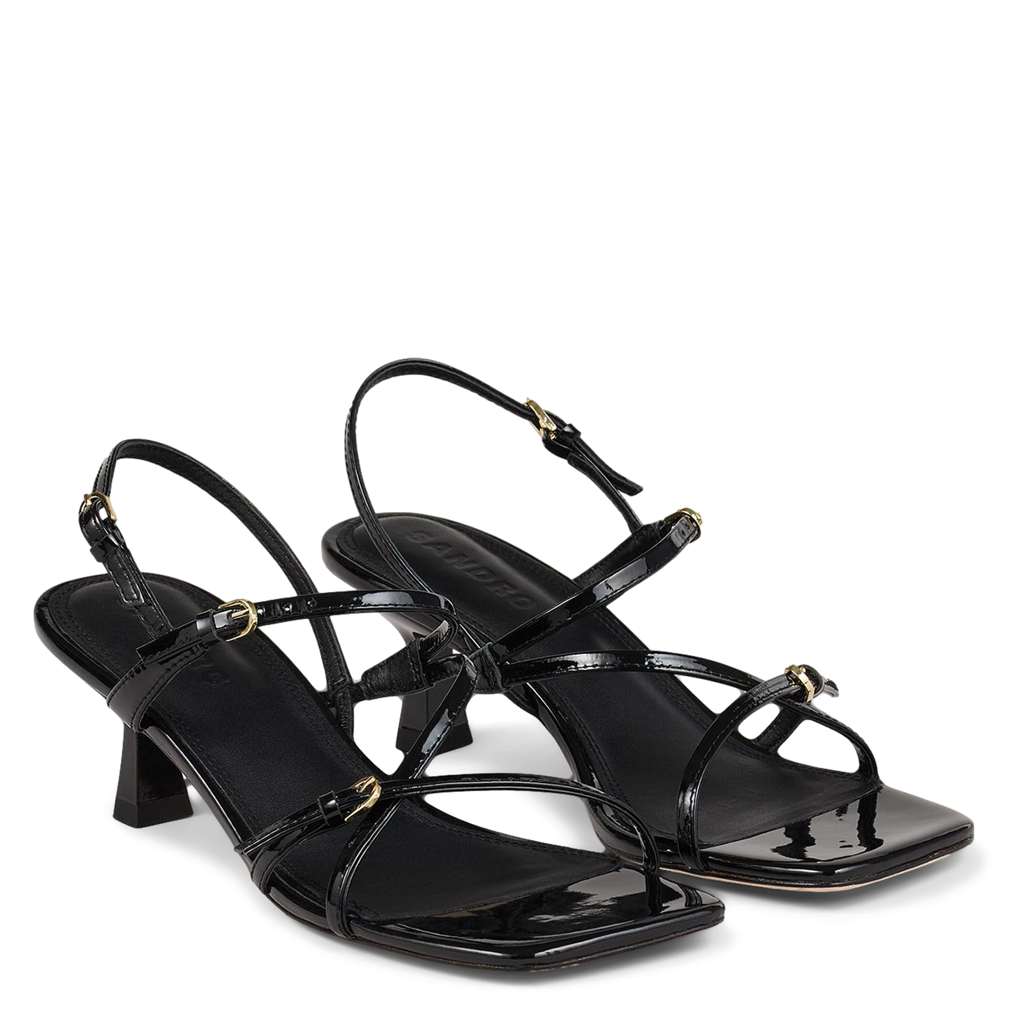 Sandales à talons en cuir vernis | Noir