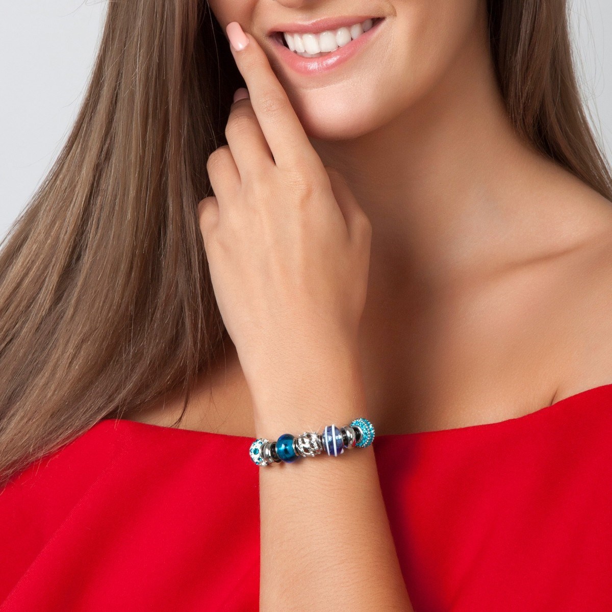 Bracelet de charms perles bleues et acier SC Crystal
