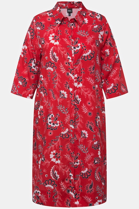 Longbluse, Lyocell, A-Linie, Hemdkragen, 3/4-Arm