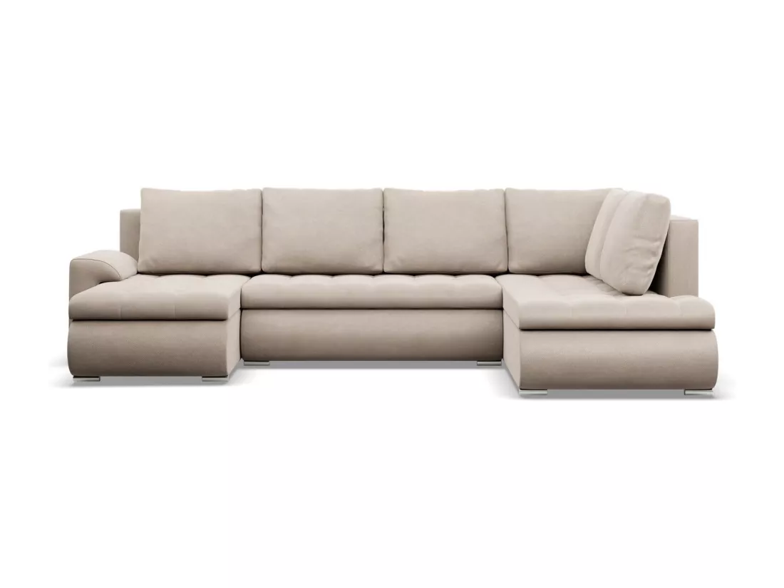 Canapé d'angle en U avec fonction sommeil, Ottoman, Beige