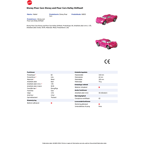 Disney Pixar Cars 3, 1 stk. legetøjsbil